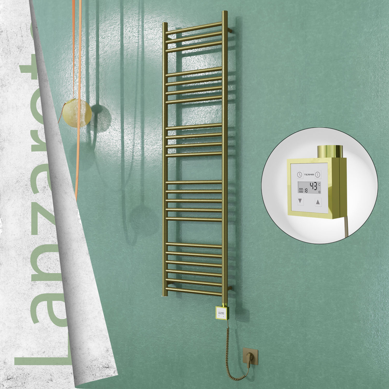 Lanzarote Sèche-serviettes Électrique en Inox 400x1500 Doré Satiné (KTX3 Thermostat) 300W Câble Spiralé
