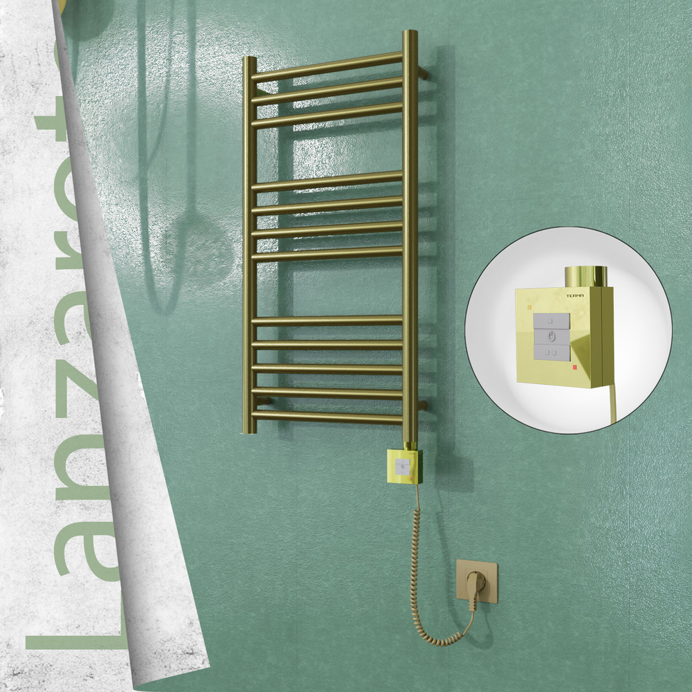Lanzarote Sèche-serviettes Électrique en Inox 400x800 Doré Satiné (KTX1 Thermostat) 200W Câble Spiralé - 1