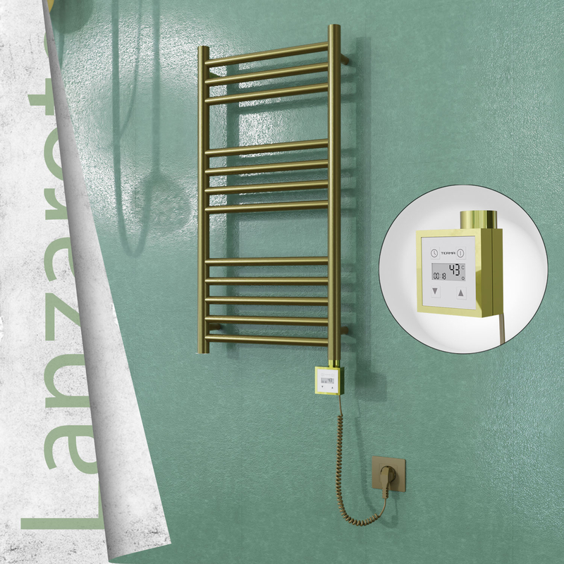 Lanzarote Sèche-serviettes Électrique en Inox 400x800 Doré Satiné (KTX3 Thermostat) 200W Câble Spiralé 