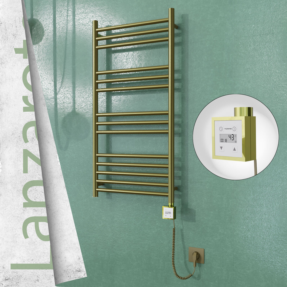 Lanzarote Sèche-serviettes Électrique en Inox 500x1000 Doré Satiné (KTX3 Thermostat) 200W Câble Spiralé - 1