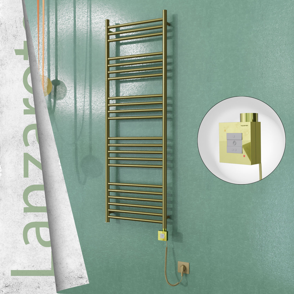 Lanzarote Sèche-serviettes Électrique en Inox 500x1500 Doré Satiné (KTX1 Thermostat) 300W Câble Spiralé - 1