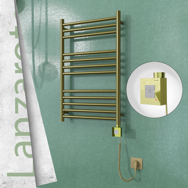 Lanzarote Sèche-serviettes Électrique en Inox 500x800 Doré Satiné (KTX1 Thermostat) 200W Câble Spiralé