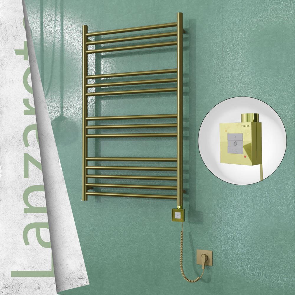 Lanzarote Sèche-serviettes Électrique en Inox 600x1000 Doré Satiné (KTX1 Thermostat) 300W Câble Spiralé - 1