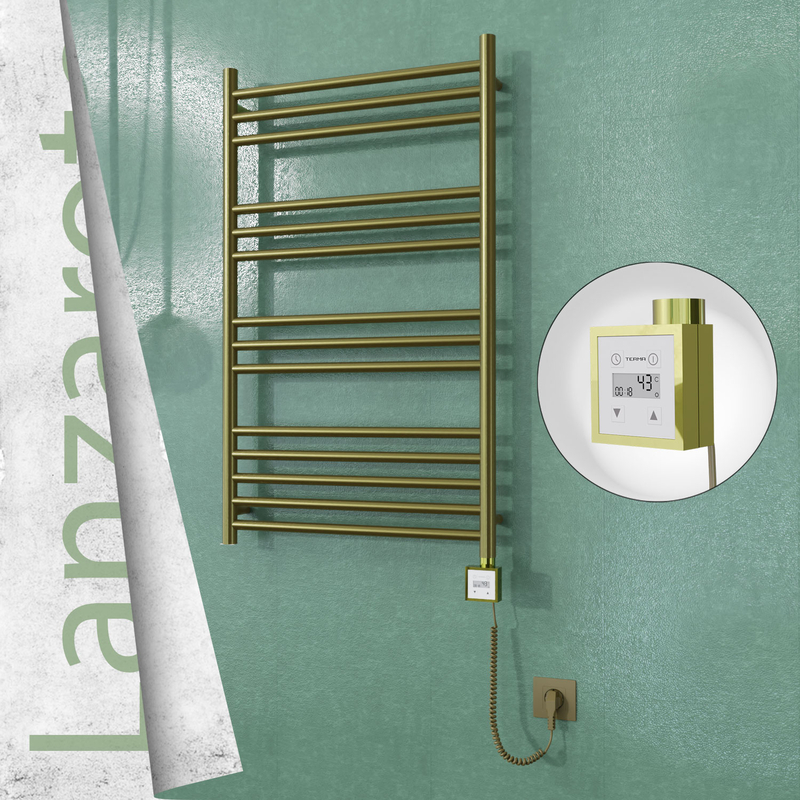 Lanzarote Sèche-serviettes Électrique en Inox 600x1000 Doré Satiné (KTX3 Thermostat) 300W Câble Spiralé