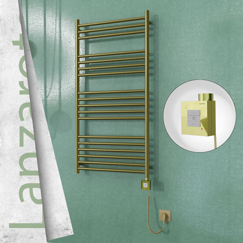 Lanzarote Sèche-serviettes Électrique en Inox 600x1200 Doré Satiné (KTX1 Thermostat) 300W Câble Spiralé