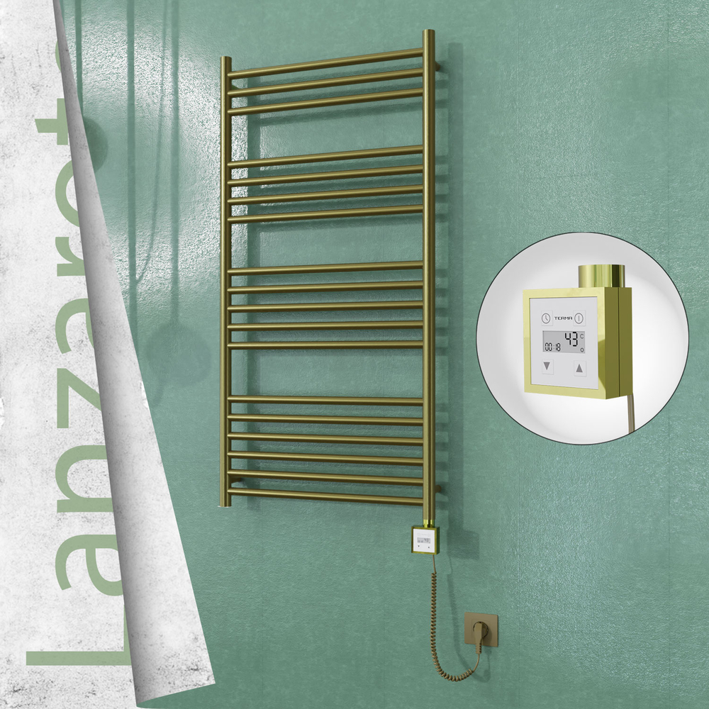 Lanzarote Sèche-serviettes Électrique en Inox 600x1200 Doré Satiné (KTX3 Thermostat) 300W Câble Spiralé - 1