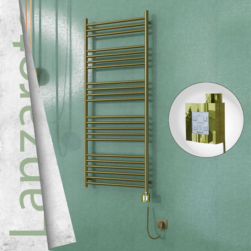 Lanzarote Sèche-serviettes Électrique en Inox 600x1500 Doré Satiné (KTX4 Thermostat) 600W Câble Spiralé 