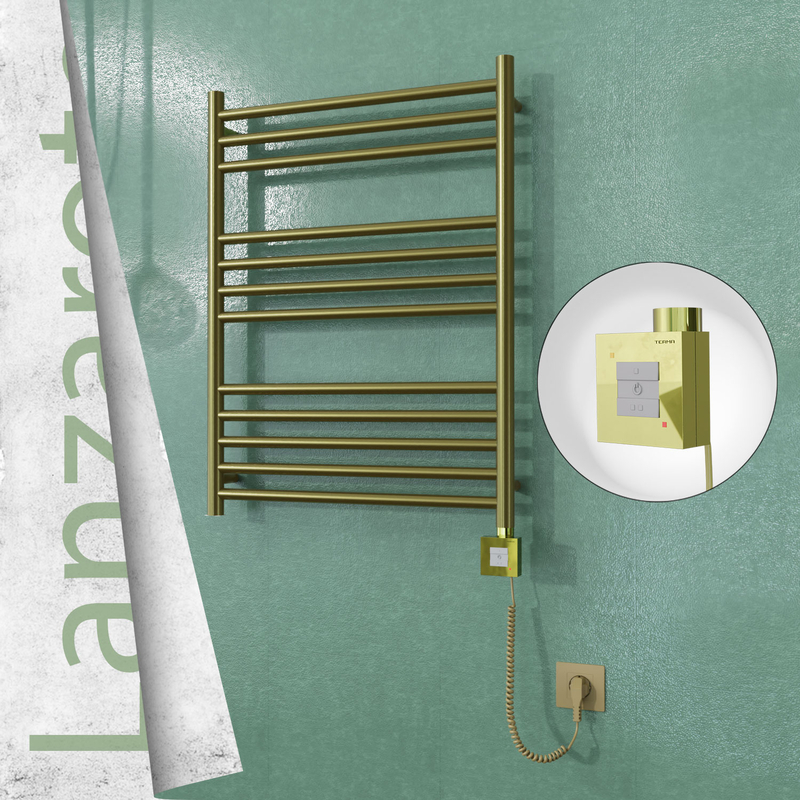 Lanzarote Sèche-serviettes Électrique en Inox 600x800 Doré Satiné (KTX1 Thermostat) 200W Câble Spiralé