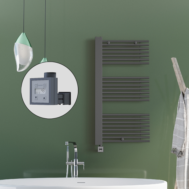 Male Sèche Serviettes Electrique 600x1190 Anthracite Ktx3 1000 Watt Câble en spirale