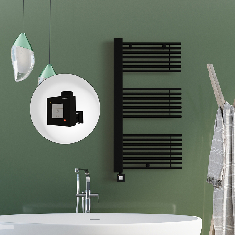 Male Sèche Serviettes Electrique 600x1190 Noir mat Ktx1 1000 Watt Câble en spirale