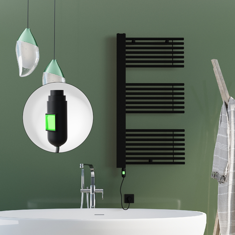 Male Sèche Serviettes Electrique 600x1190 Noir mat (On/Off) 900 W 