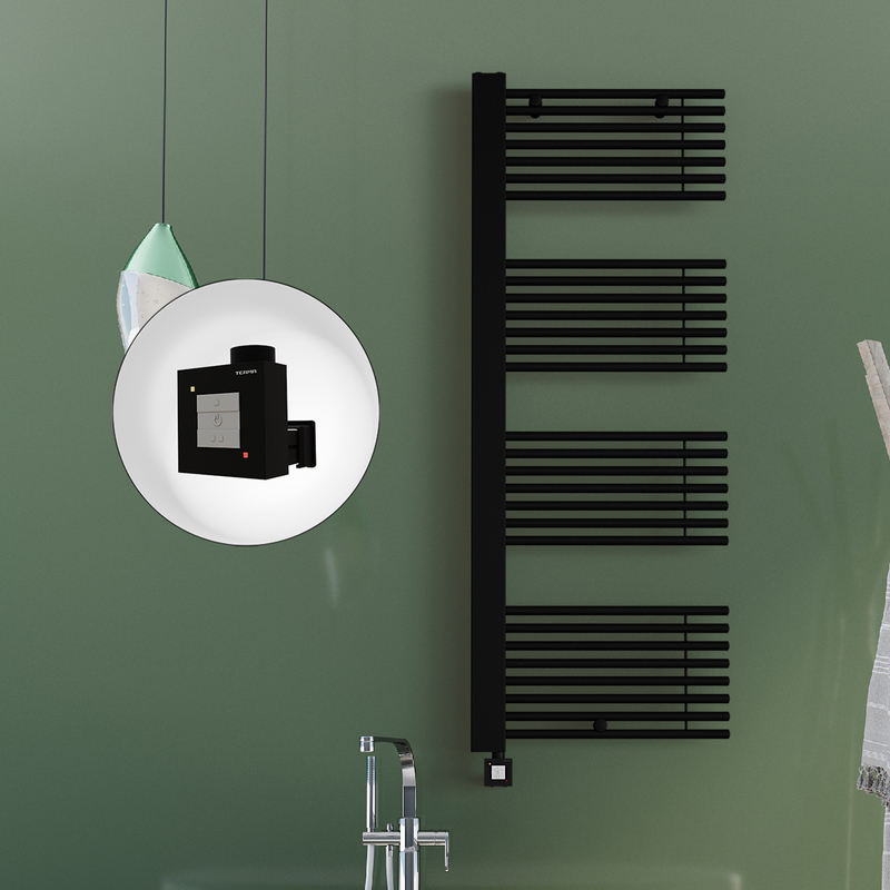 Male Electric Towel Warmer 600x1600 Matte Black Ktx1 1000 W (Spiral Cable)