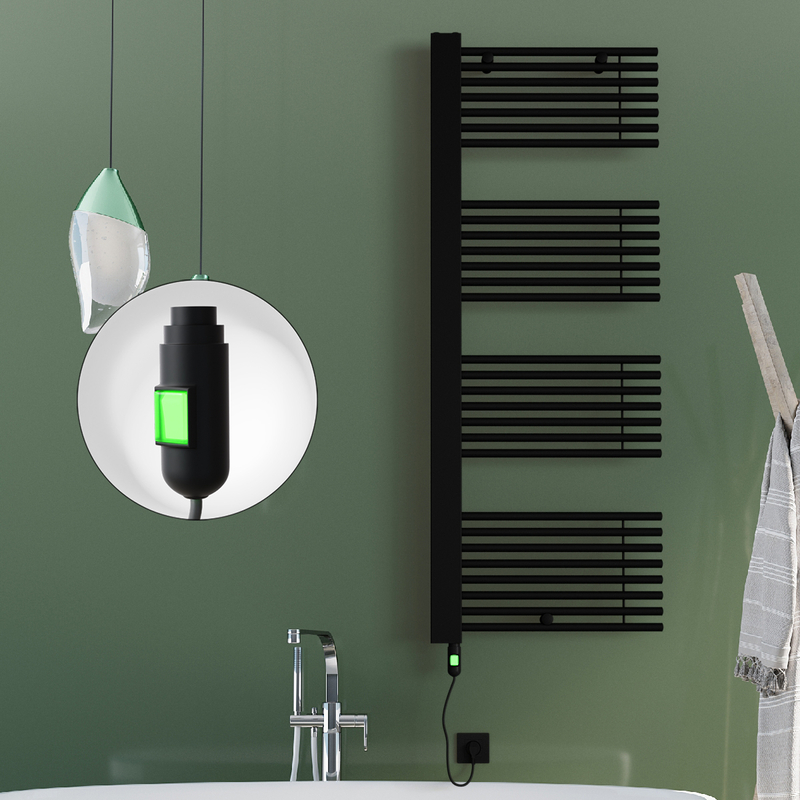 Male Electric Towel Warmer 600x1600 Matte Black (On/Off) 900 W