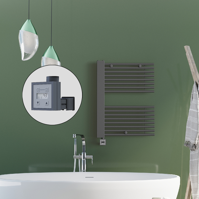 Male Electric Towel Warmer 600x800 Anthracite Ktx3 300 W (Spiral Cable)