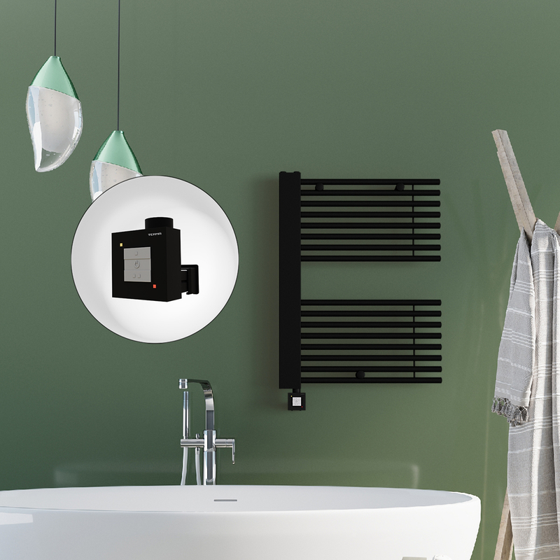 Male Sèche Serviettes Electrique 600x800 Noir mat Ktx1 600 Watt Câble en spirale