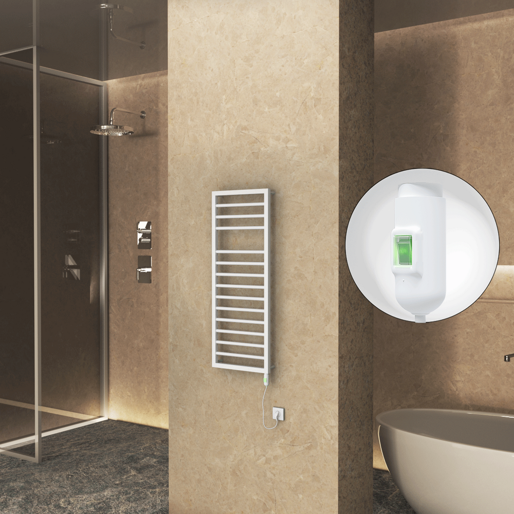 Naxos Sèche Serviettes Electrique 500x1193 Mat Blanc 9016 On/Off 600 Watt - 1