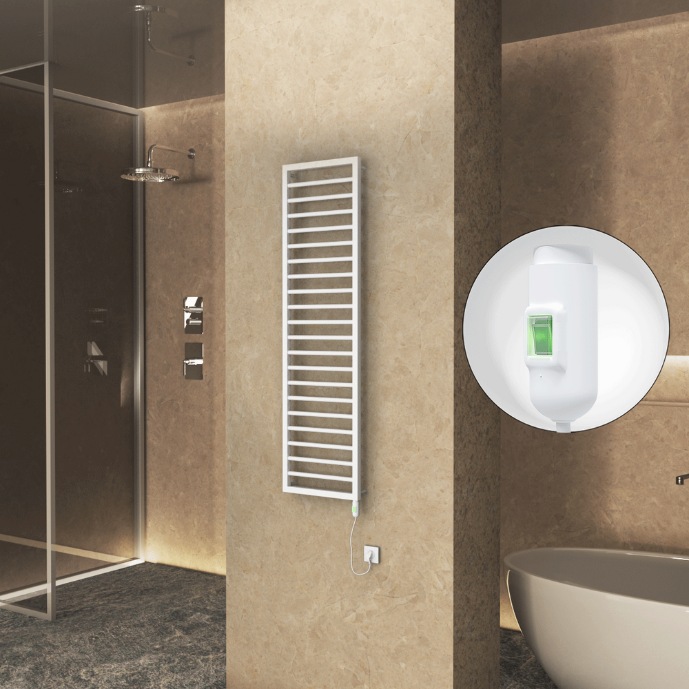 Naxos Sèche Serviettes Electrique 500x1655 Mat Blanc 9016 On/Off 600 W - 1