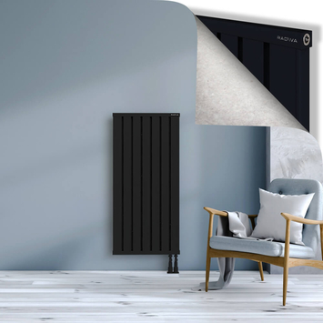 Obi Dekoratif Alüminyum Radyatör 1200x564 Siyah Alt Sağ 50mm