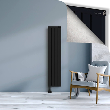 Obi Dekoratif Alüminyum Radyatör 1500x324 Siyah Alt Sol 50mm
