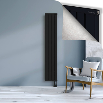 Obi Dekoratif Alüminyum Radyatör 1800x324 Siyah Alt Sağ 50mm