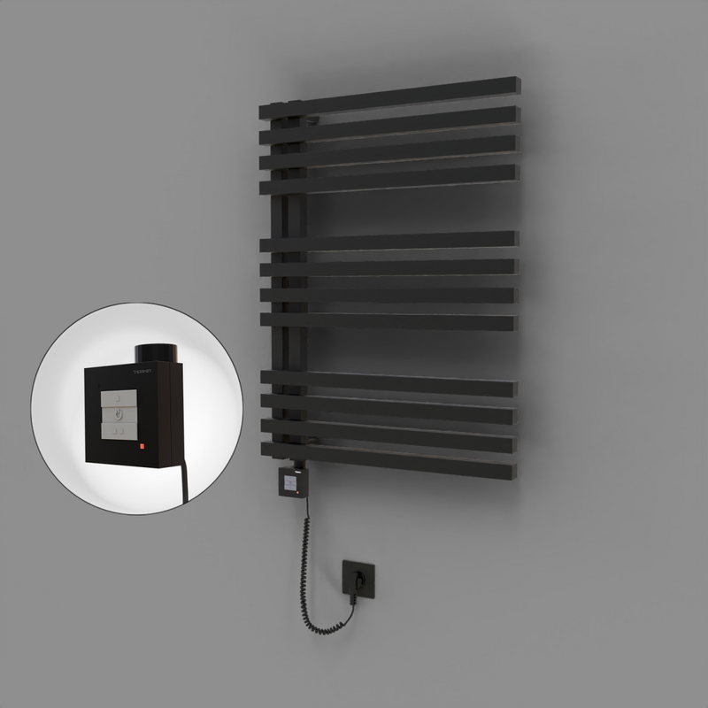 Oka Dekoratif Elektrikli Havlupan 600x800 Siyah (KTX1 Termostat) 600W Spiral Kablolu 