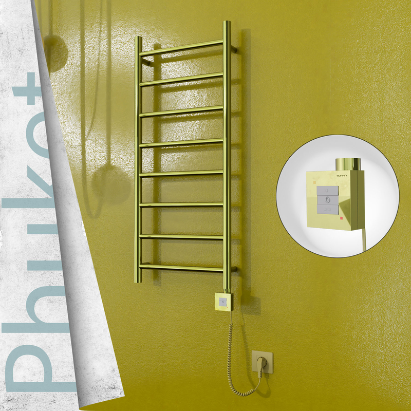 Phuket Electric Stainless Steel Towel Rail 400x1000 Gold (KTX1 Thermostat) 200W Spiral Cable 