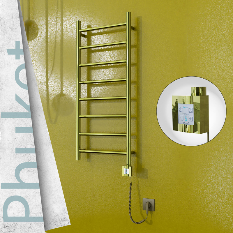 Phuket Electric Stainless Steel Towel Rail 400x1000 Gold (KTX4 Thermostat) 200W Spiral Cable 