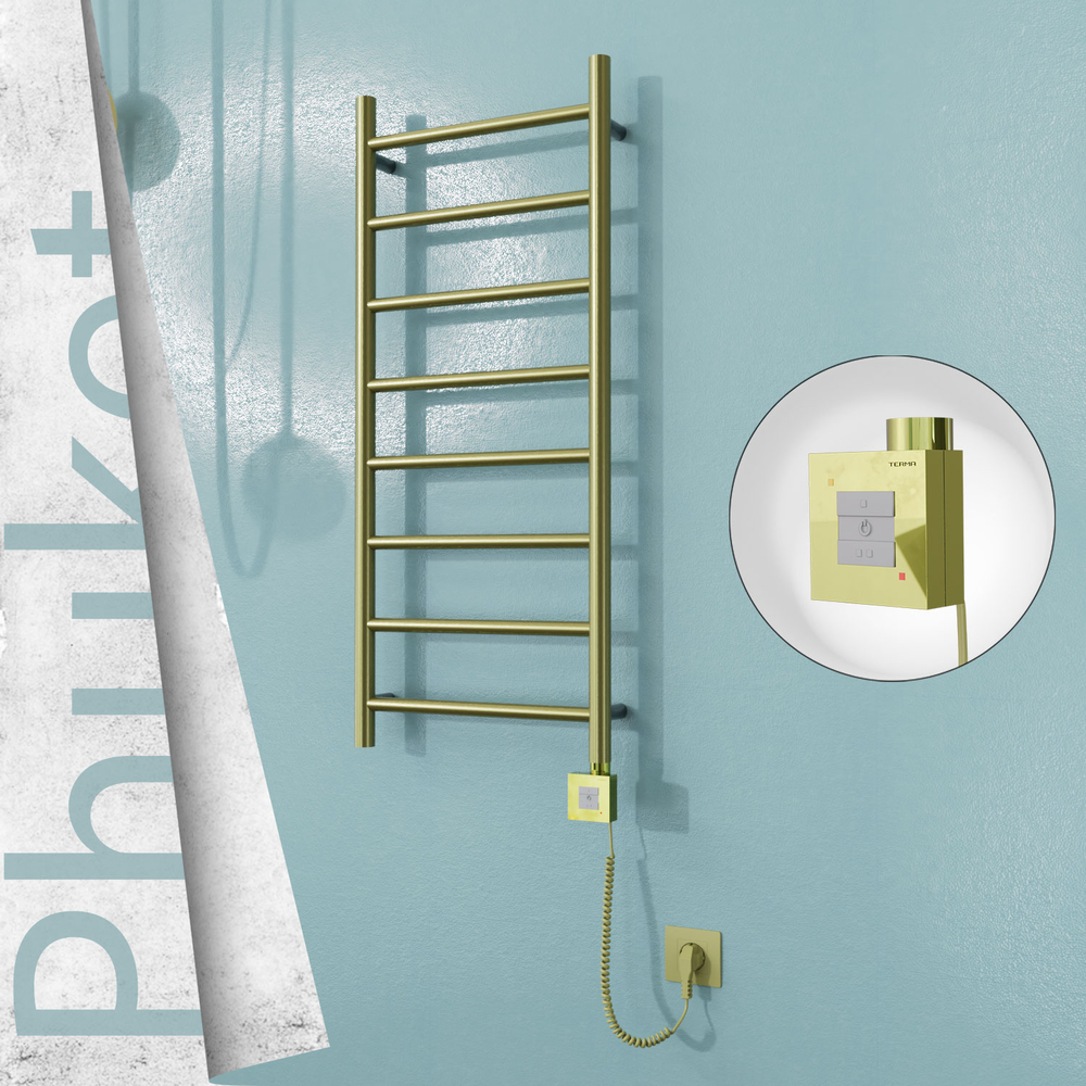 Phuket Electric Stainless Steel Towel Rail 400x1000 Satin Gold (KTX1 Thermostat) 200W Spiral Cable - 1