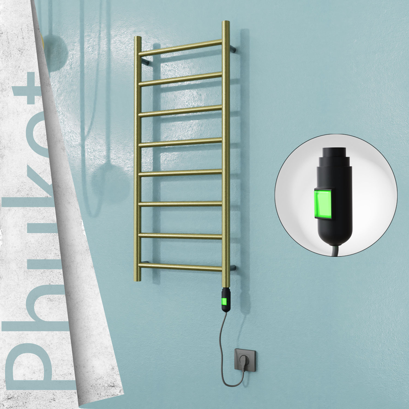 Phuket Electric Stainless Steel Towel Rail 400x1000 Satin Gold (On/Off Switch) 200W 