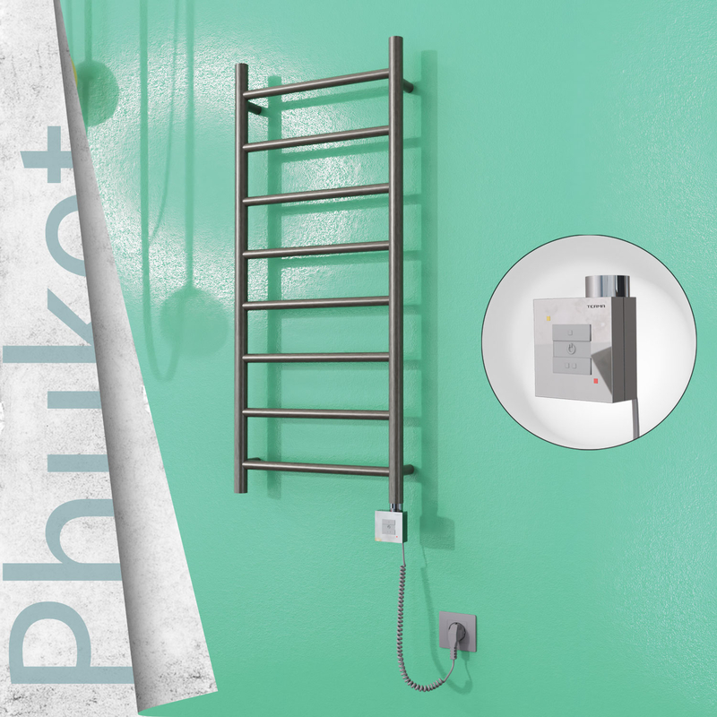 Phuket Electric Stainless Steel Towel Rail 400x1000 Satin Polished (KTX1 Thermostat) 200W Spiral Cable 