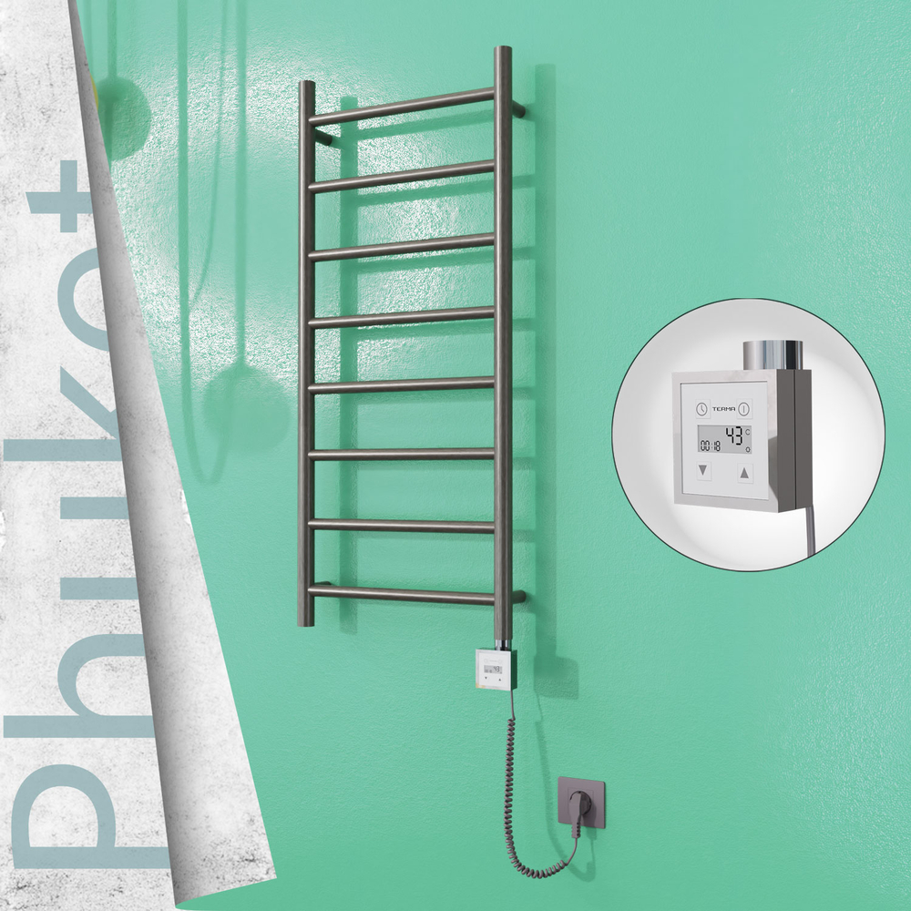 Phuket Electric Stainless Steel Towel Rail 400x1000 Satin Polished (KTX3 Thermostat) 200W Spiral Cable - 1