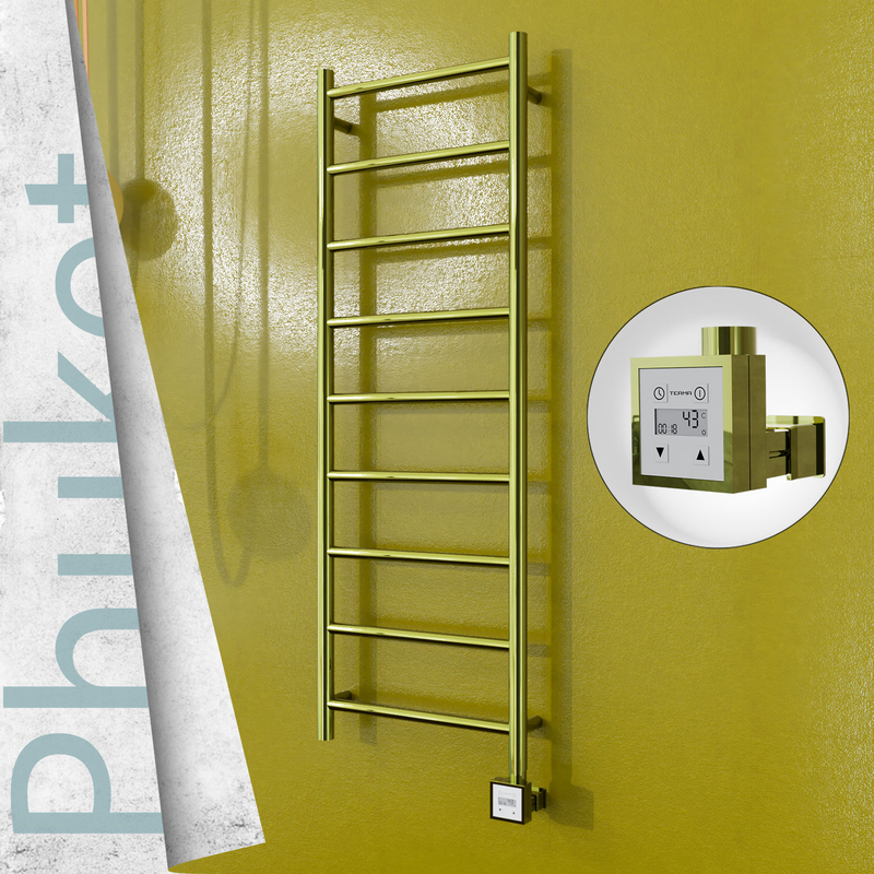 Phuket Electric Stainless Steel Towel Rail 400x1200 Gold (KTX3 Thermostat) 200W 