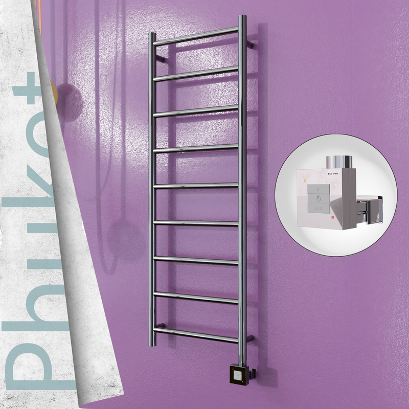 Phuket Electric Stainless Steel Towel Rail 400x1200 Mirror Polished (KTX1 Thermostat) 200W 