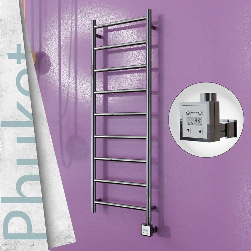 Phuket Electric Stainless Steel Towel Rail 400x1200 Mirror Polished (KTX3 Thermostat) 200W 