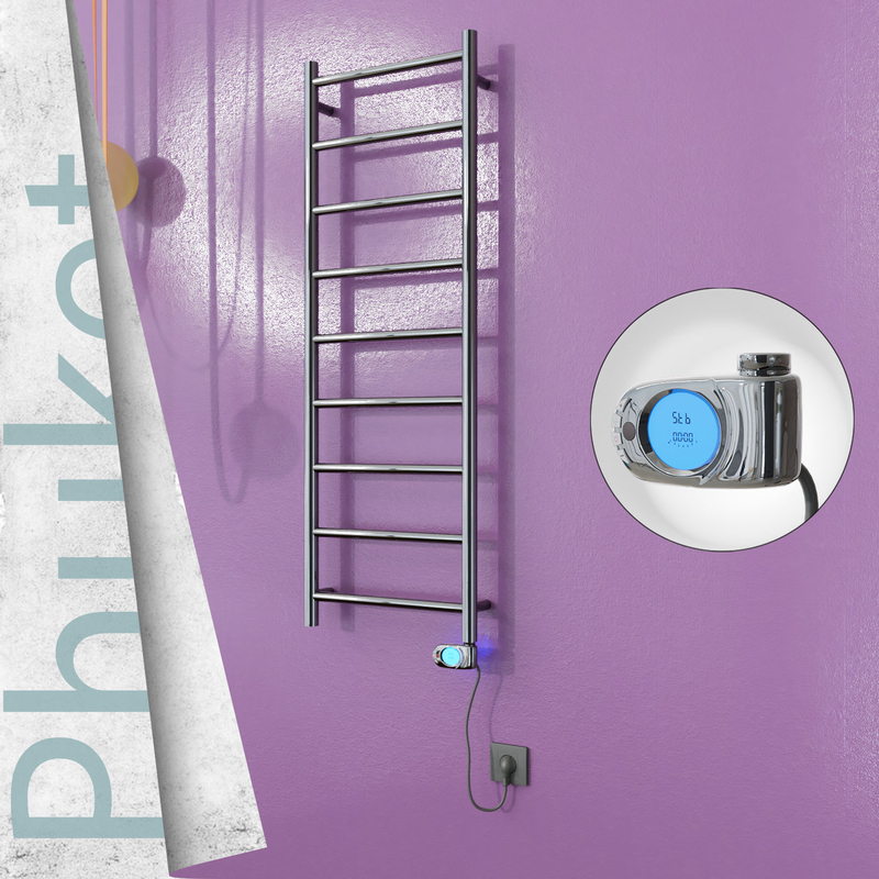 Phuket Electric Stainless Steel Towel Rail 400x1200 Mirror Polished (Musa Thermostat) 200W 
