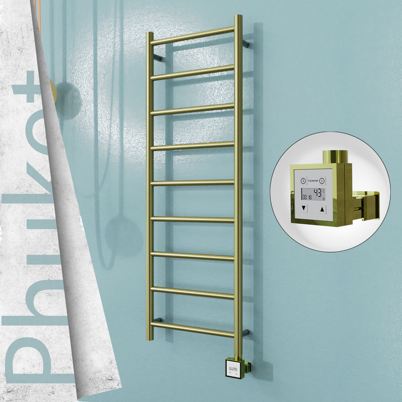 Phuket Electric Stainless Steel Towel Rail 400x1200 Satin Gold (KTX3 Thermostat) 200W 