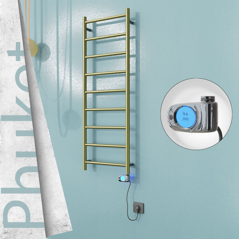 Phuket Electric Stainless Steel Towel Rail 400x1200 Satin Gold (Musa Thermostat) 200W 