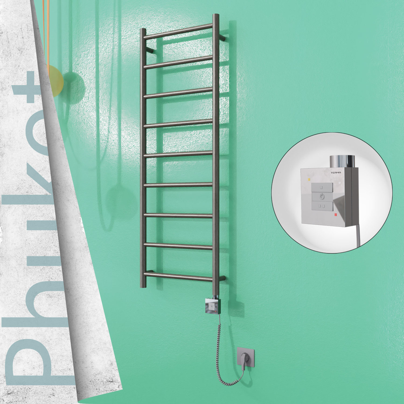 Phuket Electric Stainless Steel Towel Rail 400x1200 Satin Polished (KTX1 Thermostat) 200W Spiral Cable 