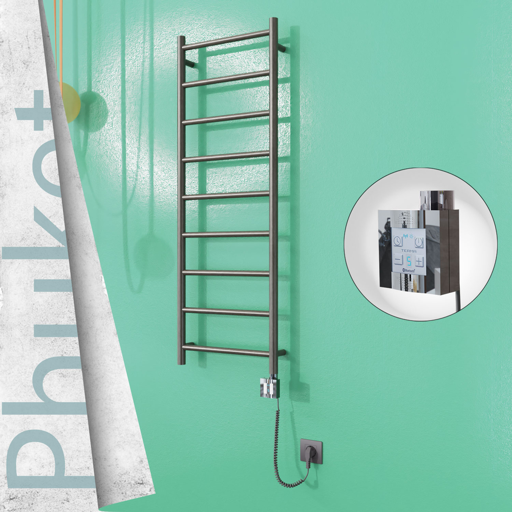 Phuket Electric Stainless Steel Towel Rail 400x1200 Satin Polished (KTX4 Thermostat) 200W Spiral Cable - 1