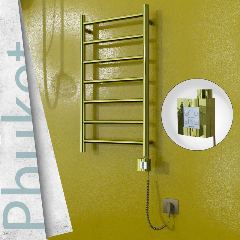 Phuket Electric Stainless Steel Towel Rail 400x800 Gold (KTX4 Thermostat) 200W Spiral Cable 