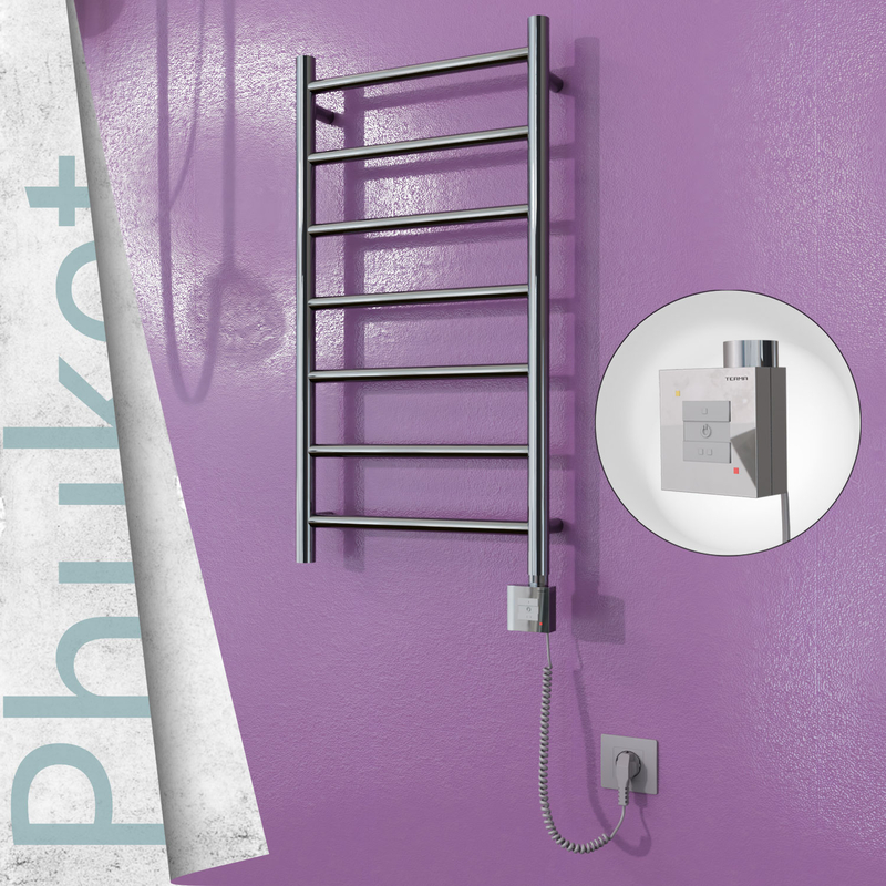 Phuket Electric Stainless Steel Towel Rail 400x800 Mirror Polished (KTX1 Thermostat) 200W Spiral Cable 