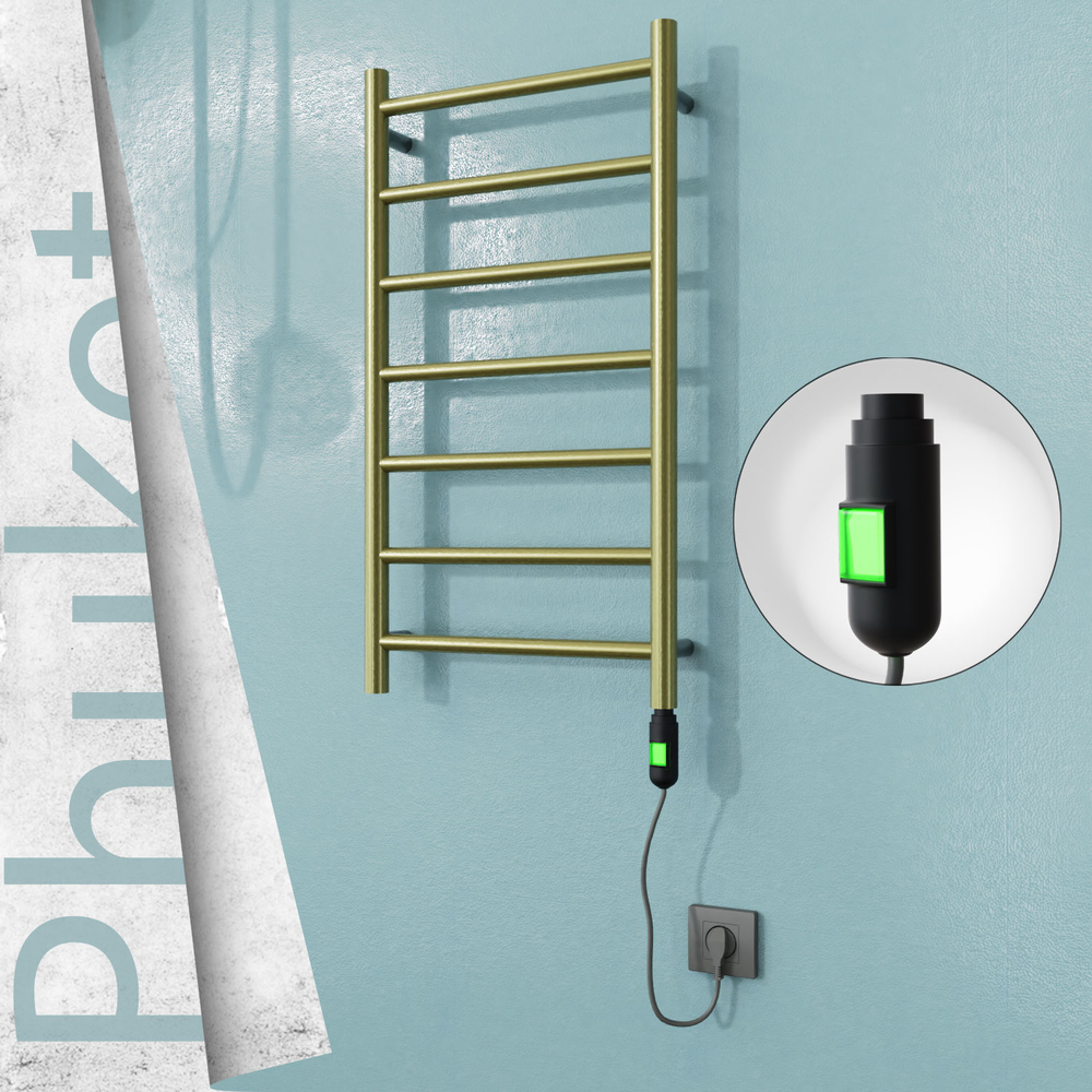 Phuket Electric Stainless Steel Towel Rail 400x800 Satin Gold (On/Off Switch) 200W - 1