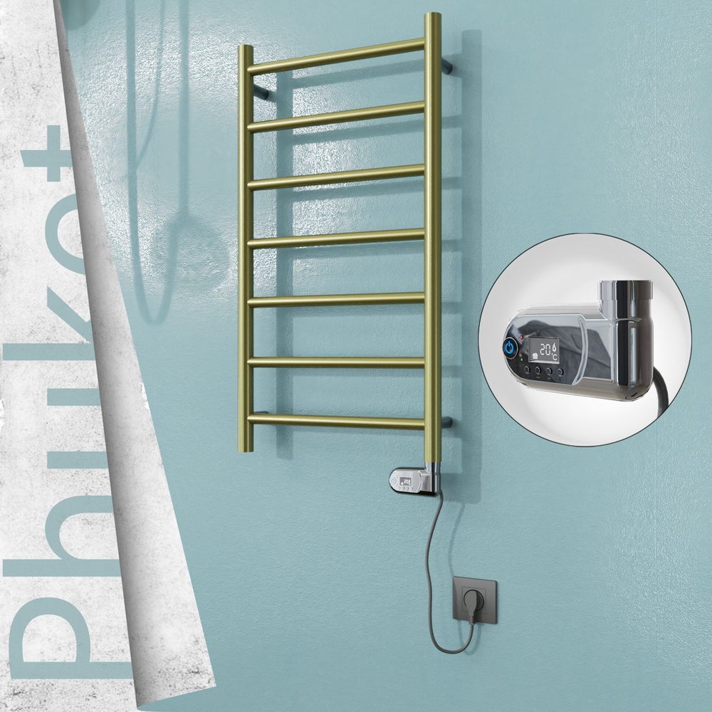 Phuket Electric Stainless Steel Towel Rail 400x800 Satin Gold (Thesis Thermostat) 200W - 1