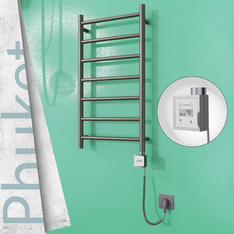 Phuket Electric Stainless Steel Towel Rail 400x800 Satin Polished (KTX3 Thermostat) 200W Spiral Cable 