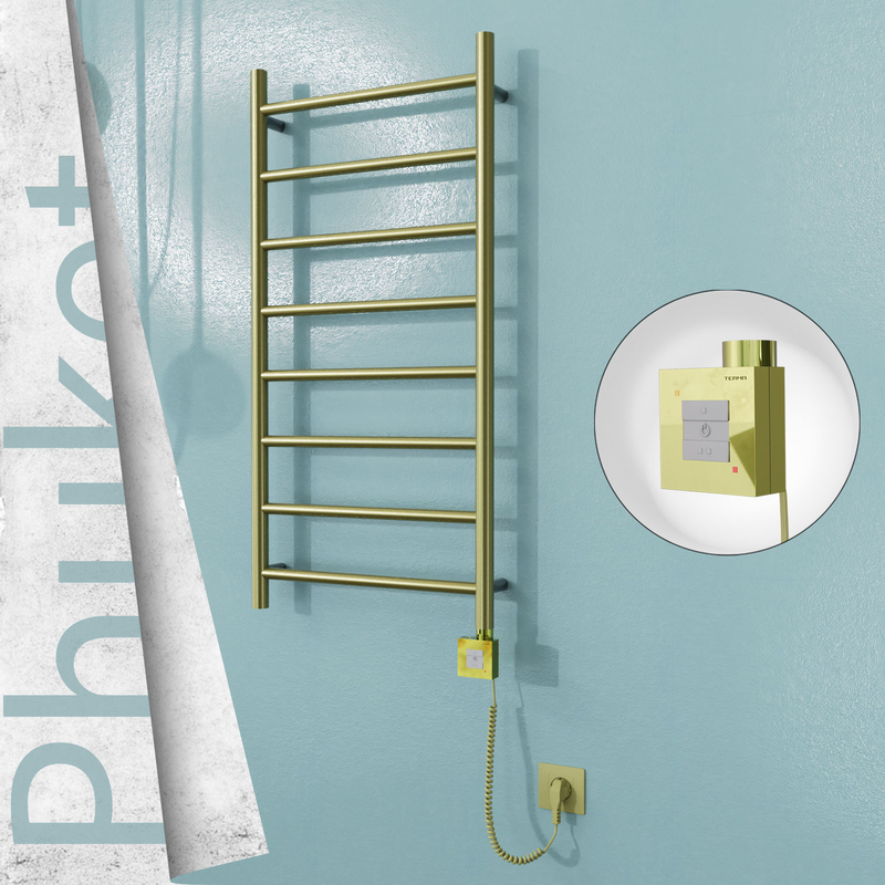 Phuket Electric Stainless Steel Towel Rail 500x1000 Satin Gold (KTX1 Thermostat) 200W Spiral Cable
