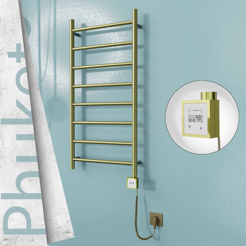 Phuket Electric Stainless Steel Towel Rail 500x1000 Satin Gold (KTX3 Thermostat) 200W Spiral Cable
