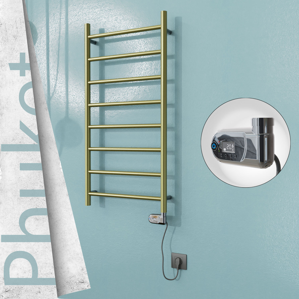 Phuket Electric Stainless Steel Towel Rail 500x1000 Satin Gold (Thesis Thermostat) 200W - 1