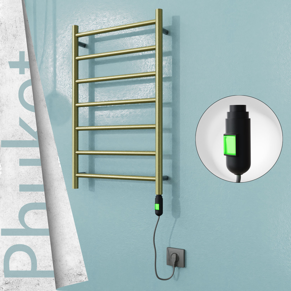 Phuket Electric Stainless Steel Towel Rail 500x800 Satin Gold (On/Off Switch) 200W - 1