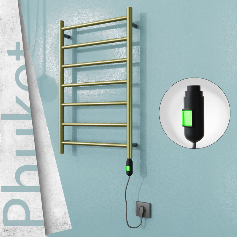 Phuket Electric Stainless Steel Towel Rail 500x800 Satin Gold (On/Off Switch) 200W 