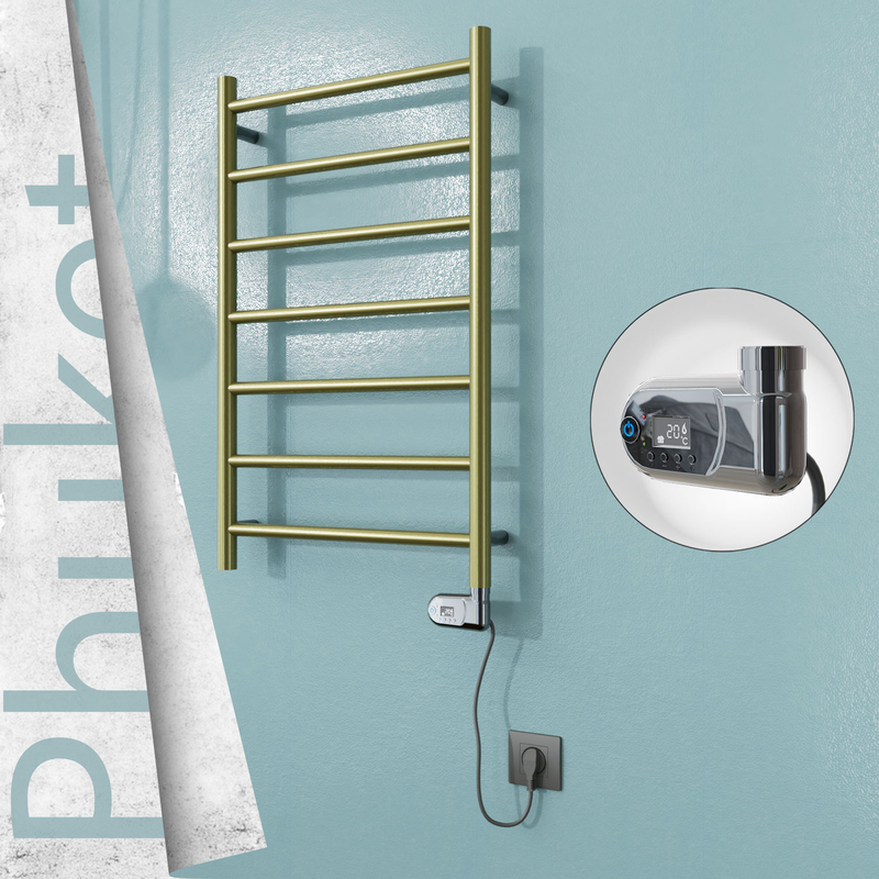 Phuket Electric Stainless Steel Towel Rail 500x800 Satin Gold (Thesis Thermostat) 200W